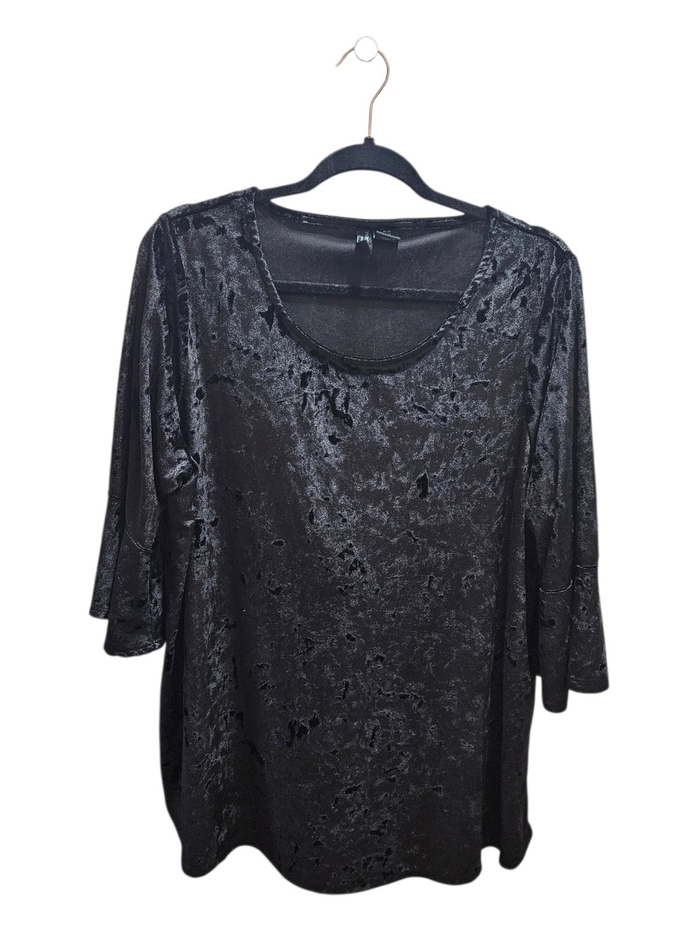 Cynthia Rowley Black Crushed Velvet Scoop Neck Tunic 3/4 Bell Sleeves